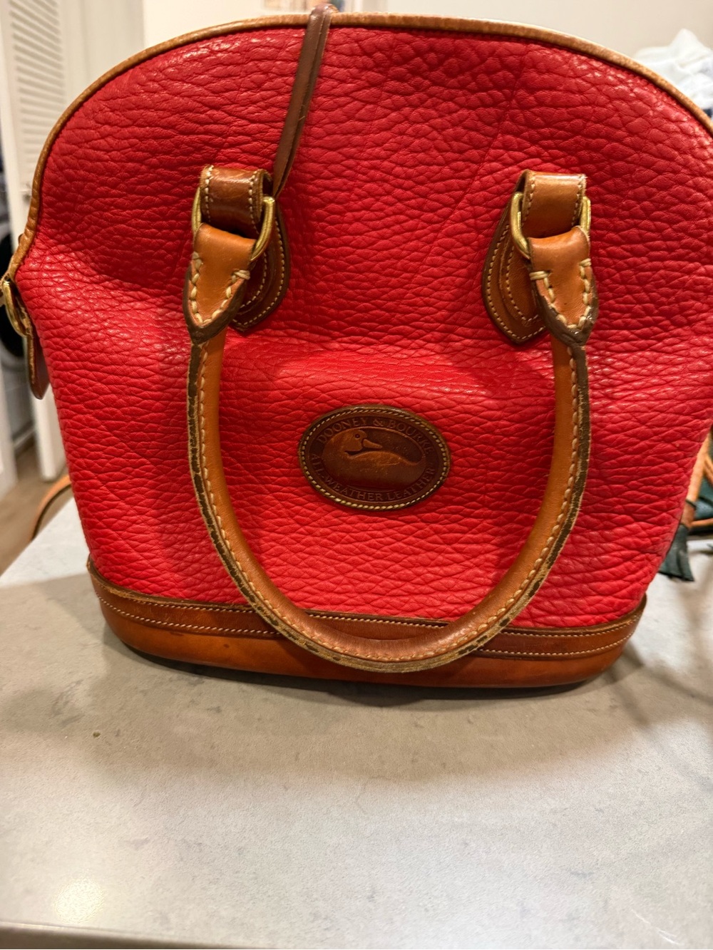 Dooney & Bourke Red Pebbled Leather Satchel Trio with Tan Trim - Picture 12 of 13
